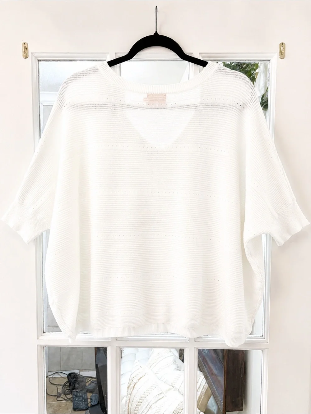 WISPR Lightweight Oversized Dolman Sweater – Cream Knit V-Neck | Size Medium